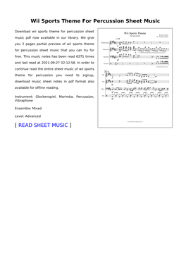 Wii Sports Theme for Percussion Sheet Music