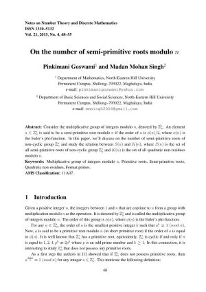 On the Number of Semi-Primitive Roots Modulo N