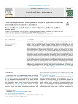 Least Limiting Water and Matric Potential Ranges of Agricultural Soils with T Calculated Physical Restriction Thresholds Renato P