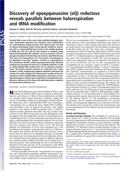 (Oq) Reductase Reveals Parallels Between Halorespiration and Trna Modification