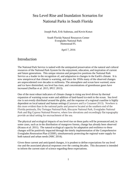Sea Level Rise and Inundation Scenarios for National Parks in South Florida