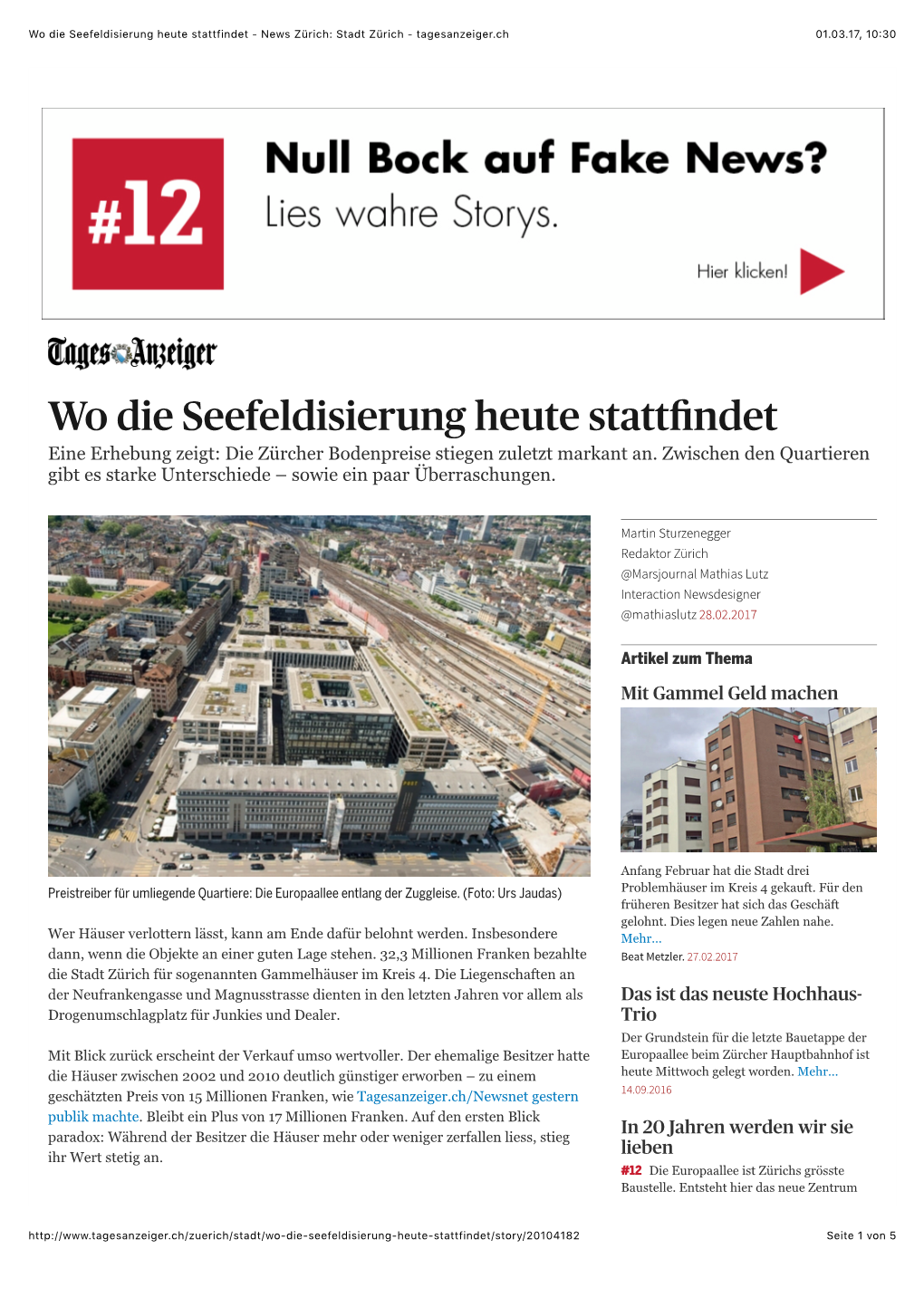 Wo Die Seefeldisierung Heute Stattfindet - News Zürich: Stadt Zürich - Tagesanzeiger.Ch 01.03.17, 10�30