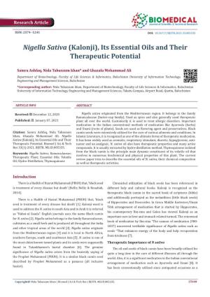 Nigella Sativa (Kalonji), Its Essential Oils and Their Therapeutic Potential