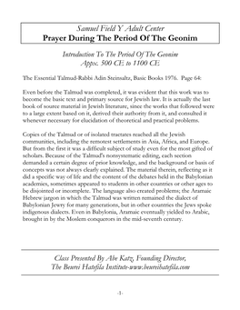 Handout Prayer in the Geonic Period