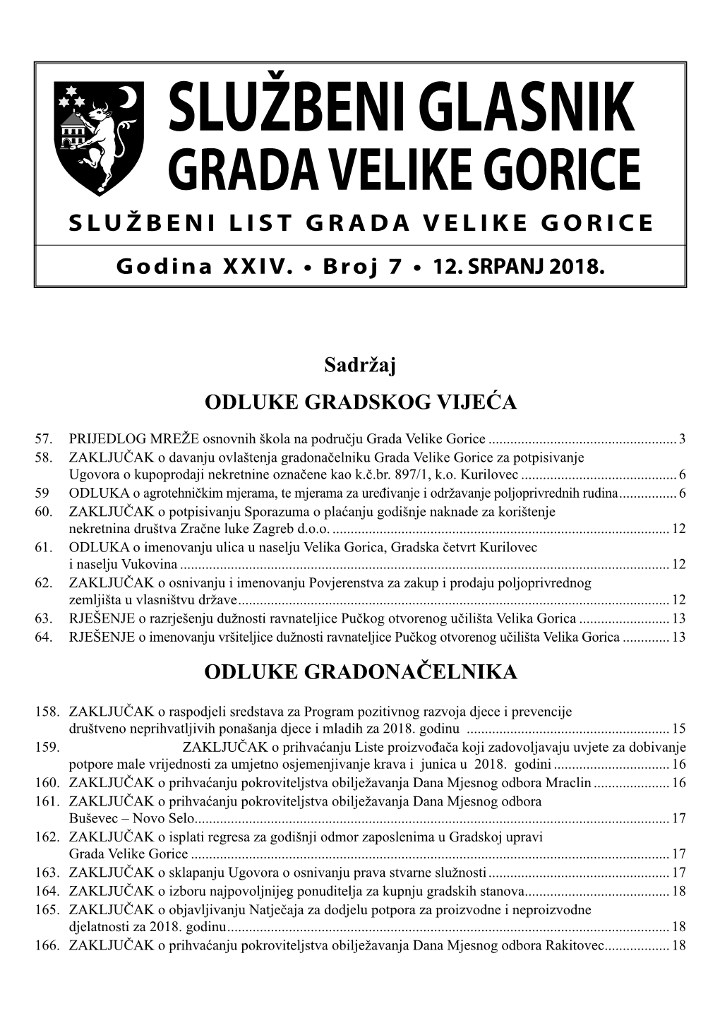 SLUŽBENI GLASNIK GRADA VELIKE GORICE SLUŽBENI LIST GRADA VELIKE GORICE Godina XXIV