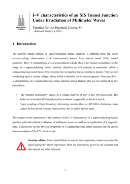 I–V Characteristics of an SIS Tunnel Junction Under Irradiation of Millimeter Waves