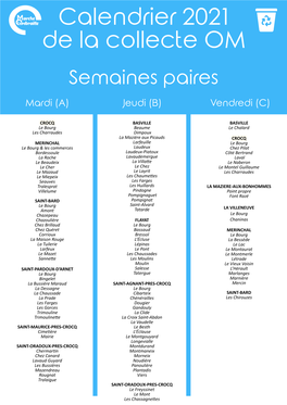 Calendrier 2021 De La Collecte OM Semaines Paires