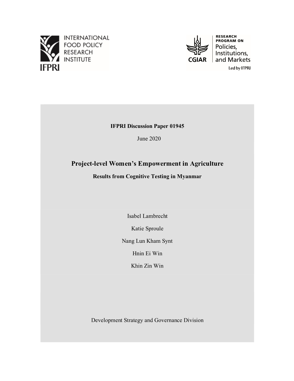 Project-Level Women's Empowerment in Agriculture