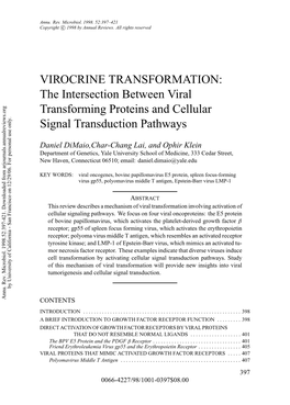 VIROCRINE TRANSFORMATION: the Intersection Between Viral Transforming Proteins and Cellular Signal Transduction Pathways