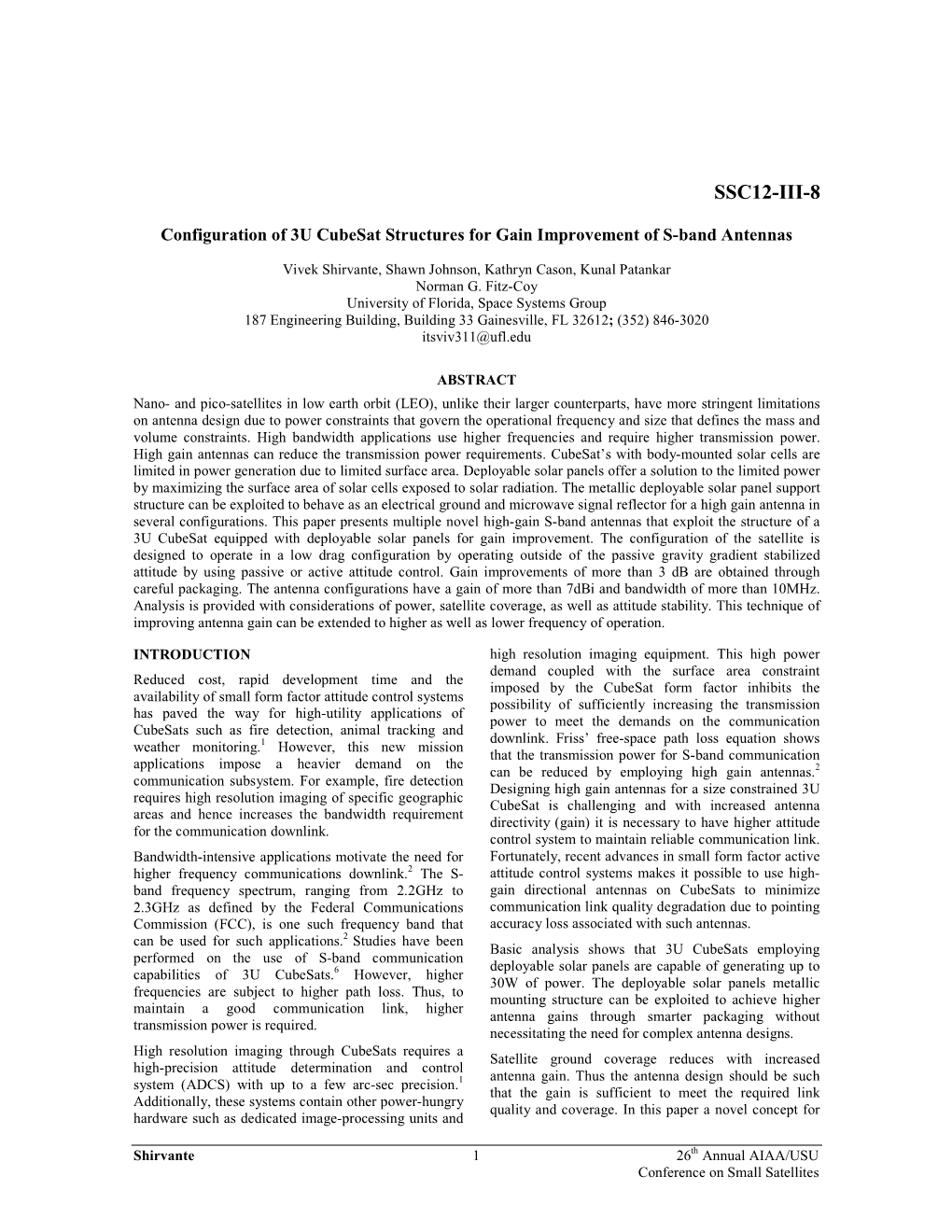 Configuration of 3U Cubesat Structures for Gain Improvement of S-Band Antennas