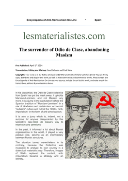 The Surrender of Odio De Clase, Abandoning Maoism