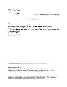 A Comparative Analysis of the Treatment of Transgender Prisoners: What the United States Can Learn from Canada and the United Kingdom