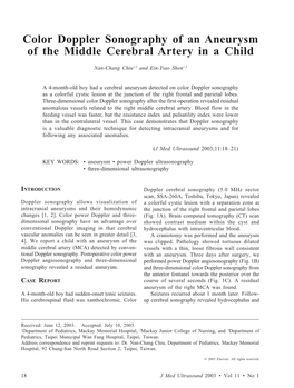 Color Doppler Sonography of an Aneurysm of the Middle Cerebral Artery in a Child