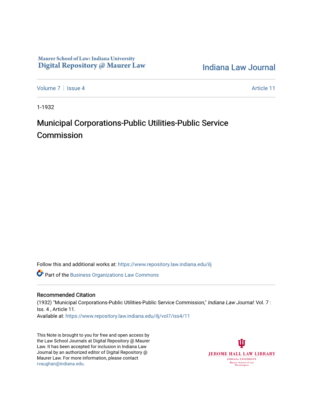Municipal Corporations-Public Utilities-Public Service Commission