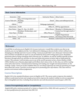 Imperial Valley College Course Syllabus – Alma Castro Eng. 110