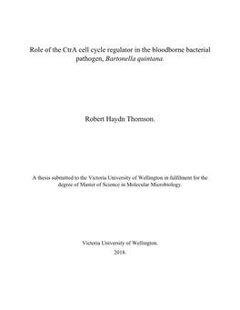 Role of the Ctra Cell Cycle Regulator in the Bloodborne Bacterial Pathogen, Bartonella Quintana