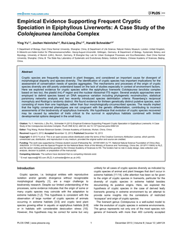 A Case Study of the Cololejeunea Lanciloba Complex