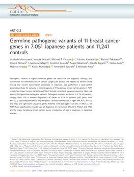 Germline Pathogenic Variants of 11 Breast Cancer Genes in 7,051 Japanese Patients and 11,241 Controls