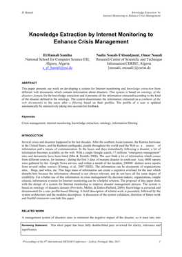 Knowledge Extraction by Internet Monitoring to Enhance Crisis Management