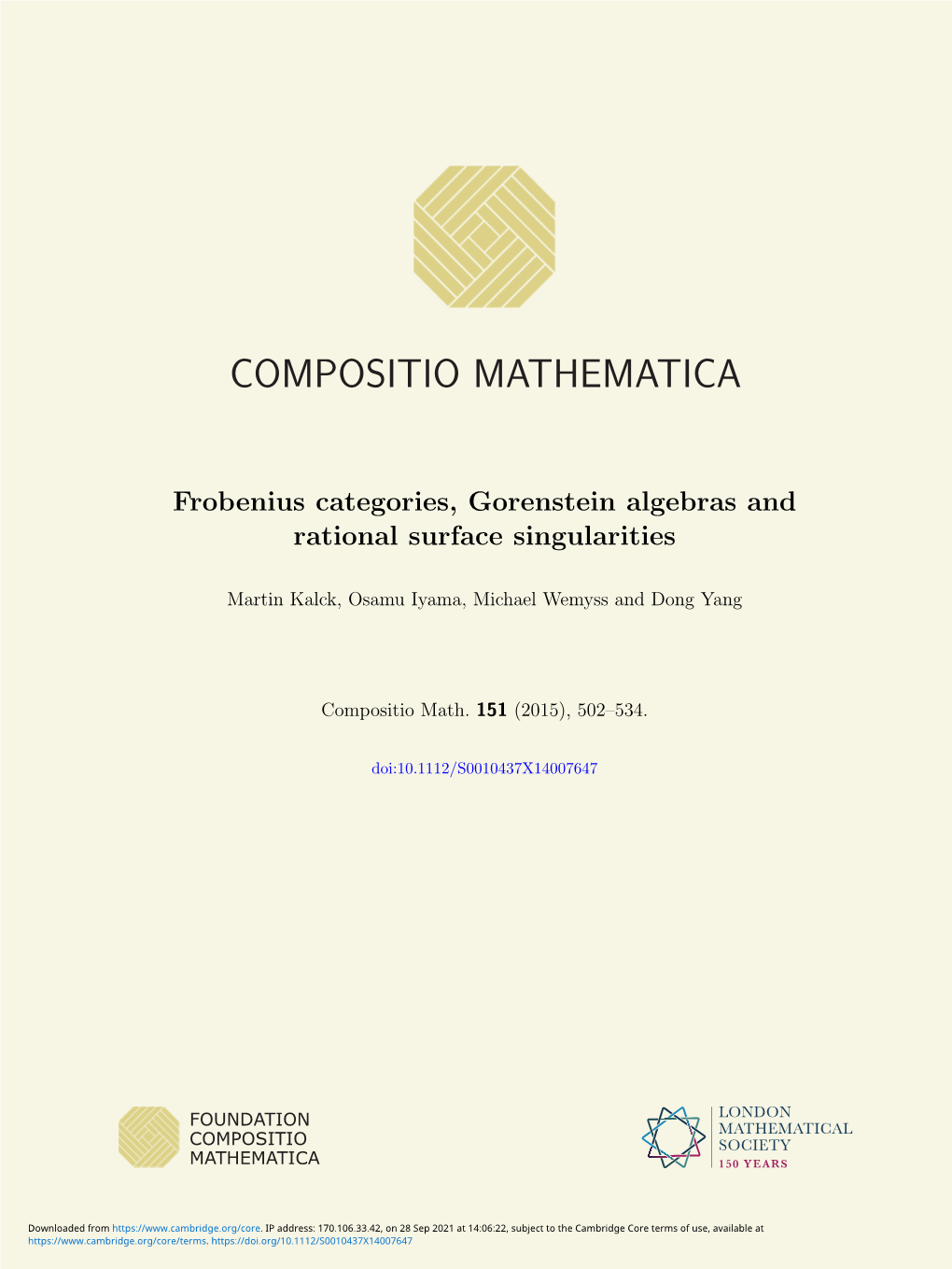 Frobenius Categories, Gorenstein Algebras and Rational Surface Singularities