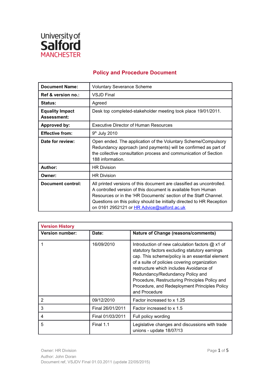 Policy and Procedure Document