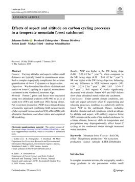 Effects of Aspect and Altitude on Carbon Cycling Processes in a Temperate Mountain Forest Catchment