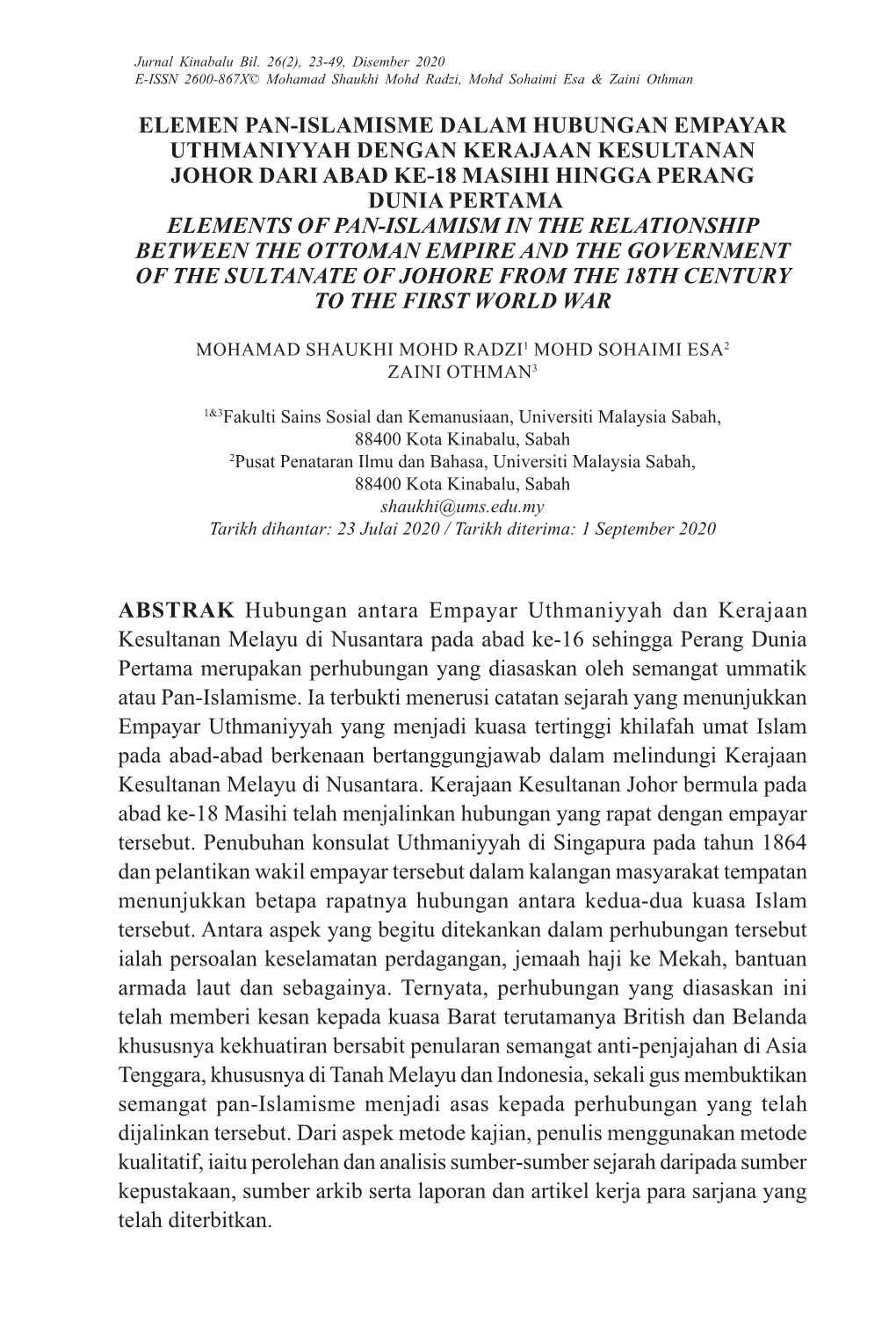 ABSTRAK Hubungan Antara Empayar Uthmaniyyah Dan Kerajaan