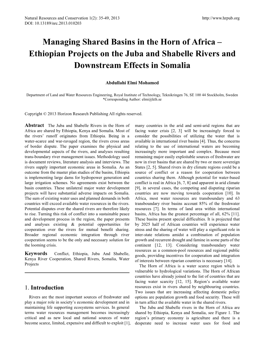 Ethiopian Projects on the Juba and Shabelle Rivers and Downstream Effects in Somalia