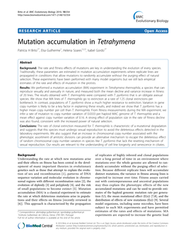 Mutation Accumulation in Tetrahymena Patrícia H Brito1*, Elsa Guilherme1, Helena Soares1,2,3, Isabel Gordo1*