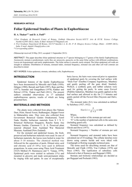 Foliar Epidermal Studies of Plants in Euphorbiaceae