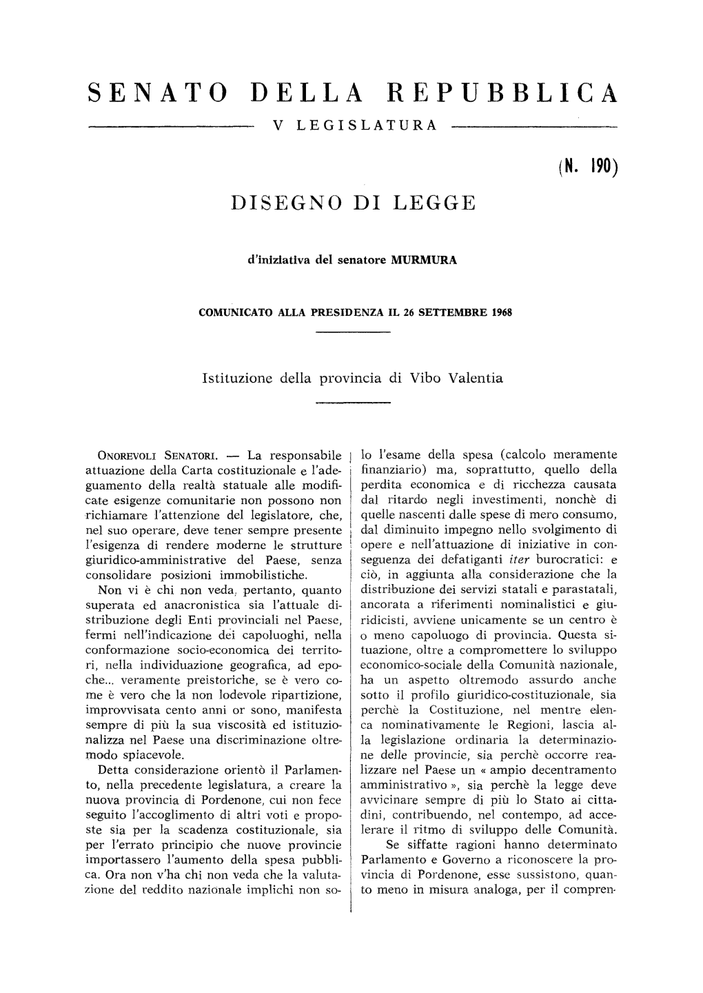 N. 190) Disegno Di Legge