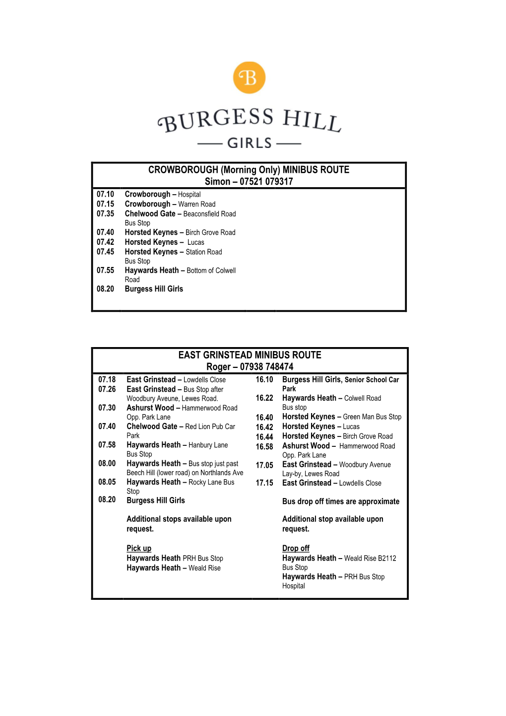 School Bus Routes 2007/08