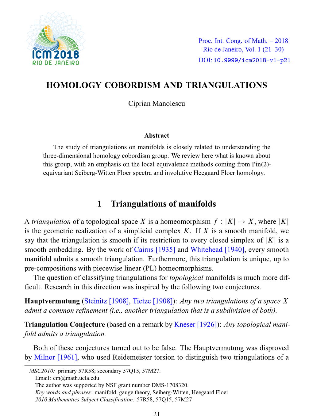 Homology Cobordism and Triangulations