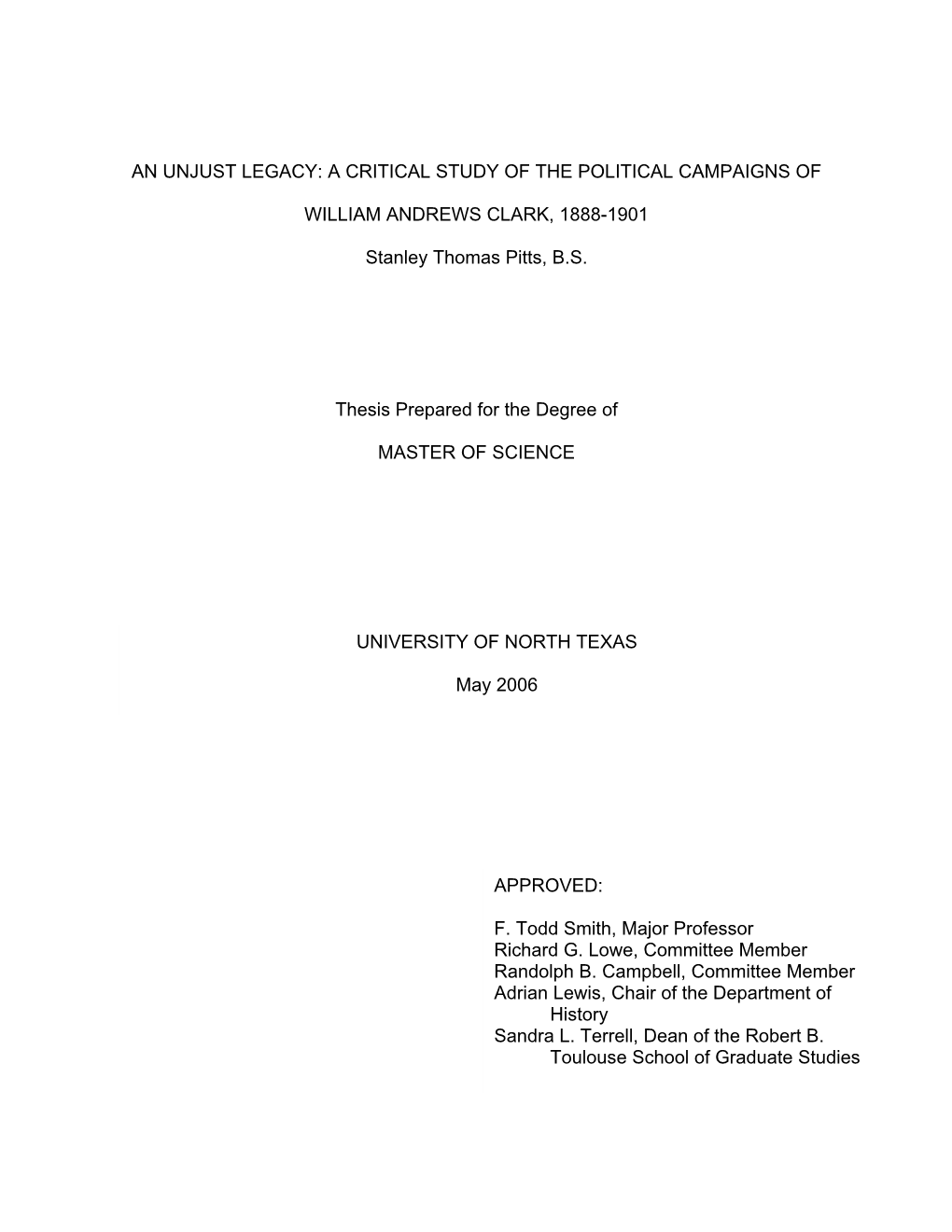 A Critical Study of the Political Campaigns of William Andrews Clark, 1888-1901