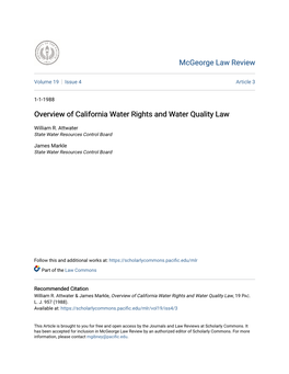 Overview of California Water Rights and Water Quality Law