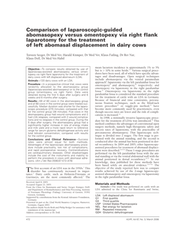 Comparison of Laparoscopic-Guided Abomasopexy Versus Omentopexy Via Right Flank Laparotomy for the Treatment of Left Abomasal Displacement in Dairy Cows
