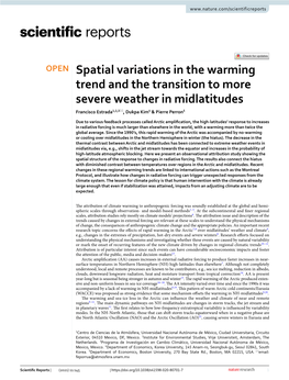 Spatial Variations in the Warming Trend and the Transition to More Severe Weather in Midlatitudes Francisco Estrada1,2,3*, Dukpa Kim4 & Pierre Perron5