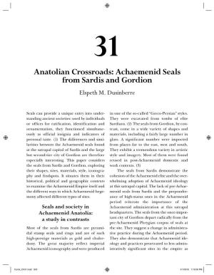 Anatolian Crossroads: Achaemenid Seals from Sardis and Gordion Elspeth M