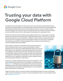 Trusting Your Data with Google Cloud Platform