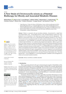 A New Strain of Christensenella Minuta As a Potential Biotherapy for Obesity and Associated Metabolic Diseases