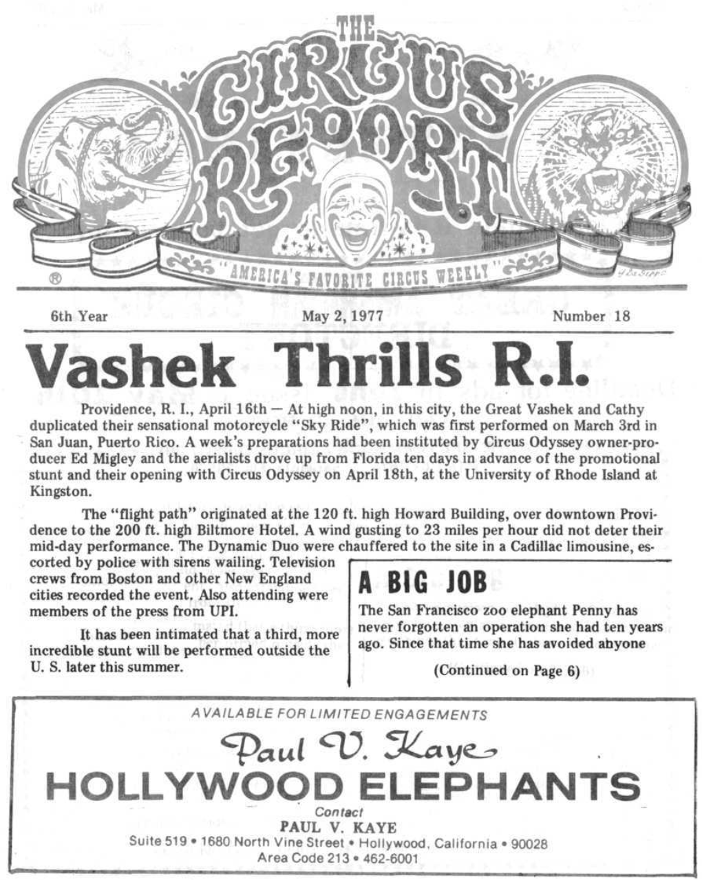 Circus Report, May 2, 1977, Vol. 6, No. 18