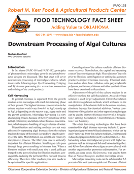 FOOD TECHNOLOGY FACT SHEET Downstream Processing of Algal