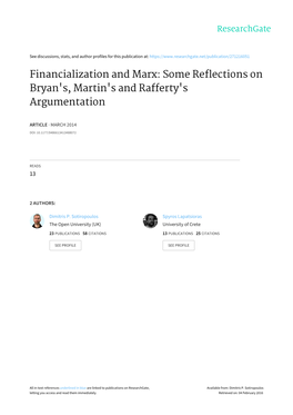 Financialization and Marx: Some Reflections on Bryan's, Martin's and Rafferty's Argumentation