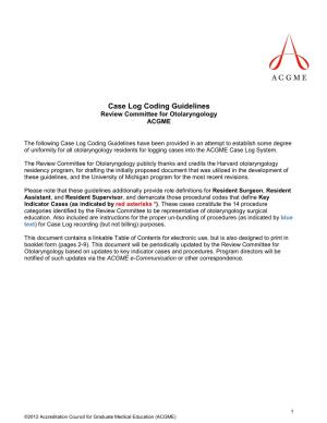Case Log Coding Guidelines Review Committee for Otolaryngology ACGME