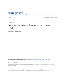 New Mexico Lobo, Volume 028, No 22, 3/19/1926." 28, 22 (1926)