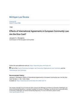 Effects of International Agreements in European Community Law: Are the Dice Cast?
