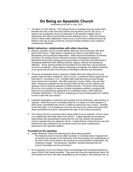 On Being an Apostolic Church Endorsed by the ASC in July, 2010
