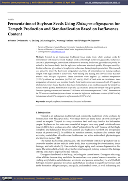 Fermentation of Soybean Seeds Using Rhizopus Oligosporus for Tempeh Production and Standardization Based on Isoflavones Content