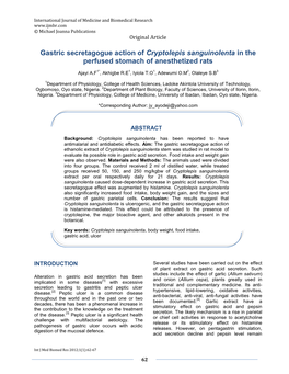 Gastric Secretagogue Action of Cryptolepis Sanguinolenta in the Perfused Stomach of Anesthetized Rats