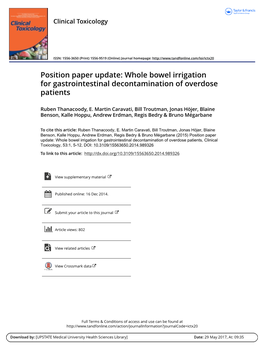 Position Paper Update: Whole Bowel Irrigation for Gastrointestinal Decontamination of Overdose Patients